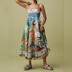 ALÉMAIS Lucky Pace Shirred Linen Midi Sun Dress US 0 NWT